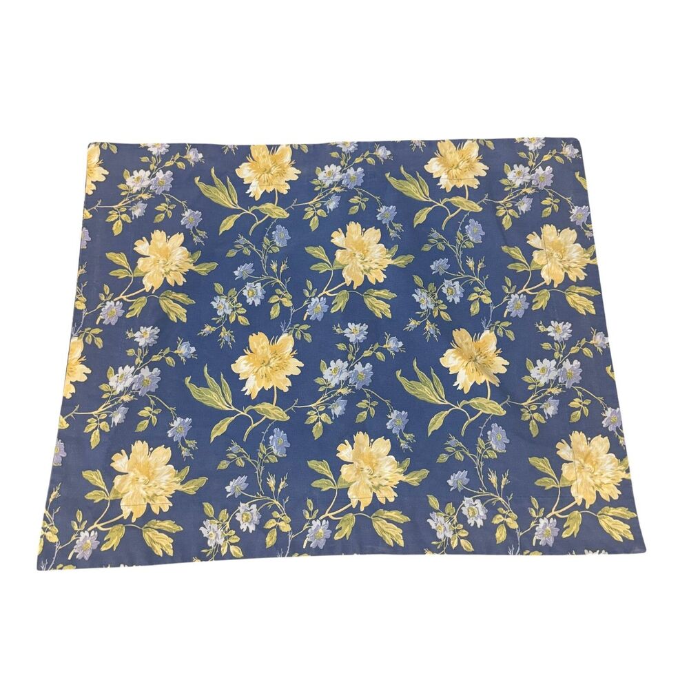 Laura Ashley Pillow Sham 31 x 26" Vintage Blue Yellow Floral Cottagecore Cotton